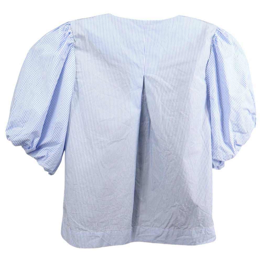 Kate Spade New York Blue Stripe Puff Sleeve Tie Front Cotton Blouse XS - Picture 2 of 5